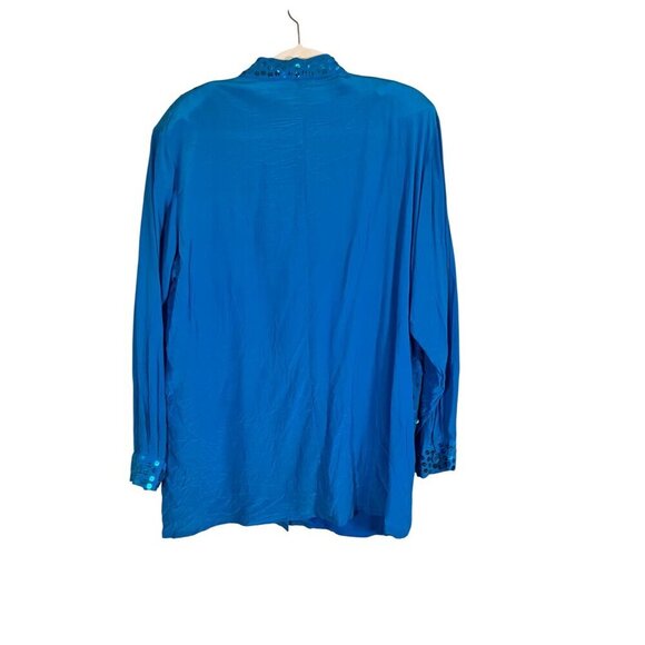 Diane Gilman Silk Sequin Top Blue 1X Glam Classic Tank Shimmer Artsy Workwear - Picture 7 of 14
